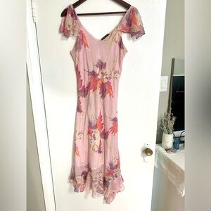 Vintage Floral  Midi Dress in Light Pink